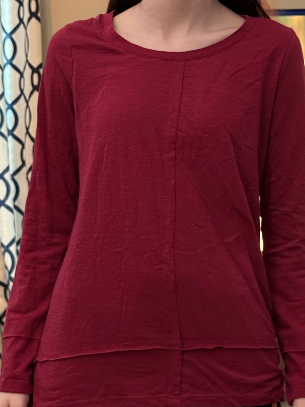 Women's Long-Sleeve Crewneck Top in Deep Wine